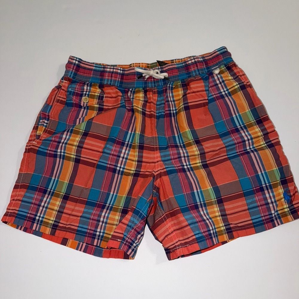 Polo Ralph Lauren Swim Trunks Mens Medium Multicolor Plaid Madras Mesh Lined